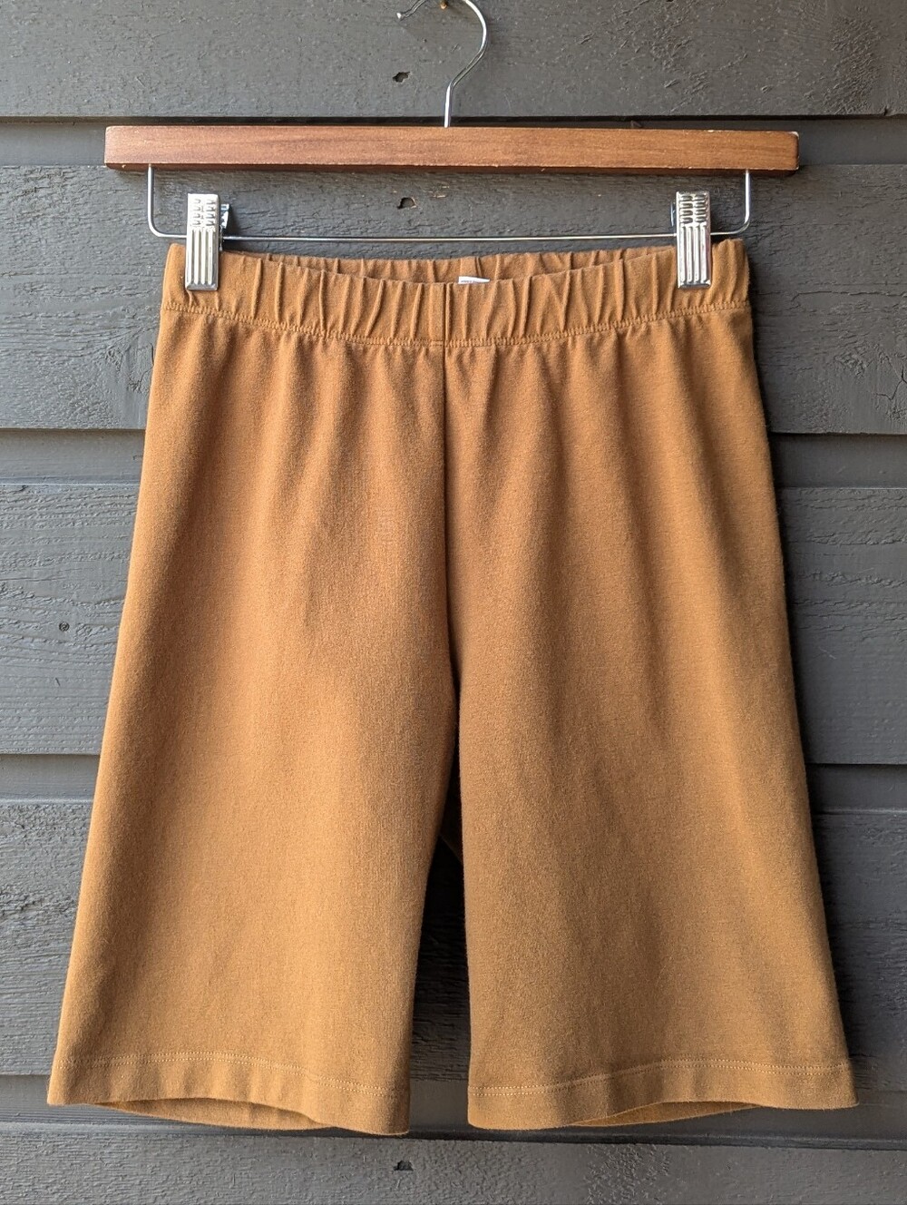 Los Angeles Apparel Knit Elastic-Waist Bike Shorts Camel Tan Cotton Spandex MED